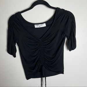 Emma & Sam Black Rouched Blouse Crop Top